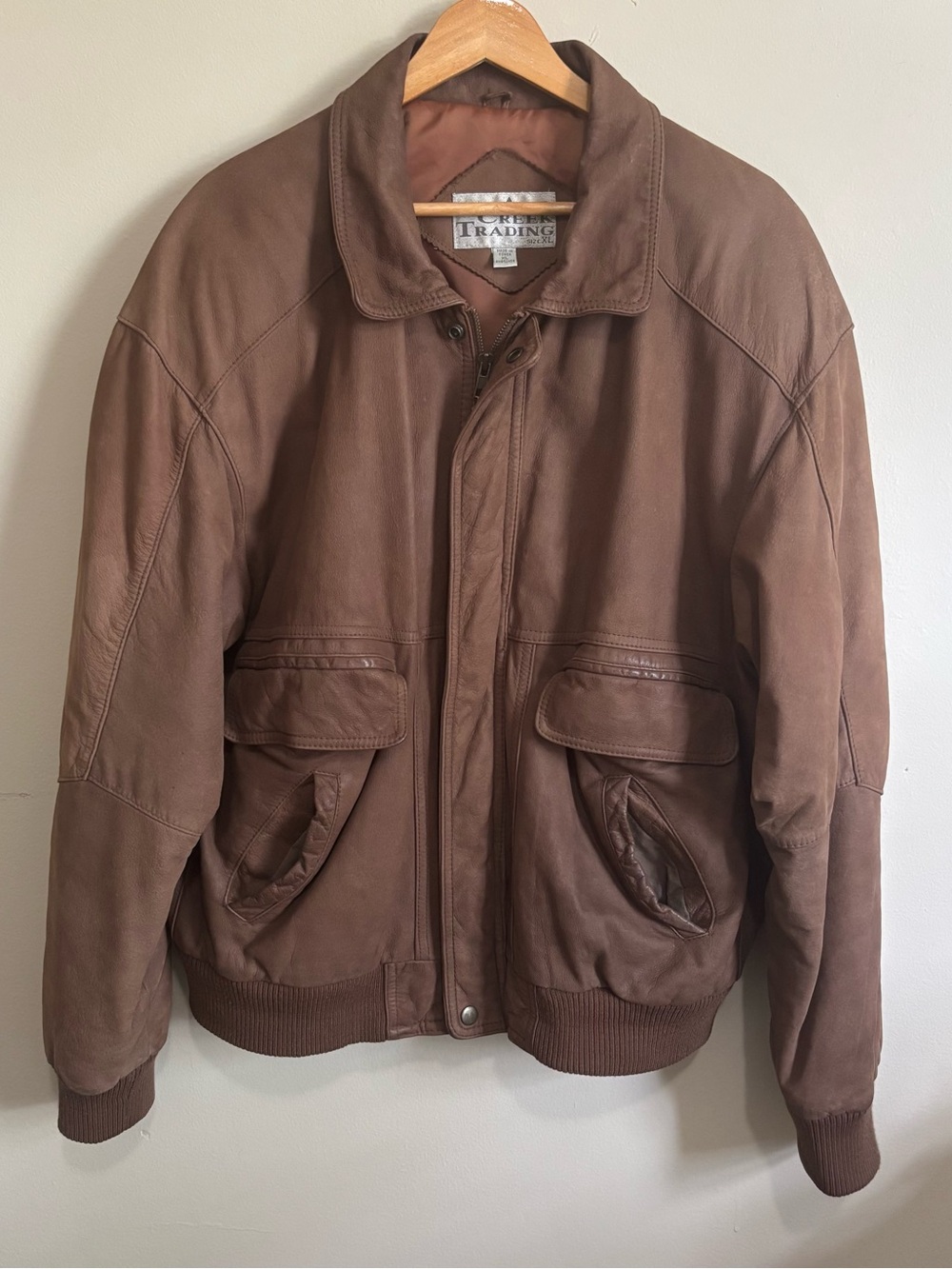 Vintage Ash Creek Trading Brown Genuine Leather Bomber Jacket XL Aged